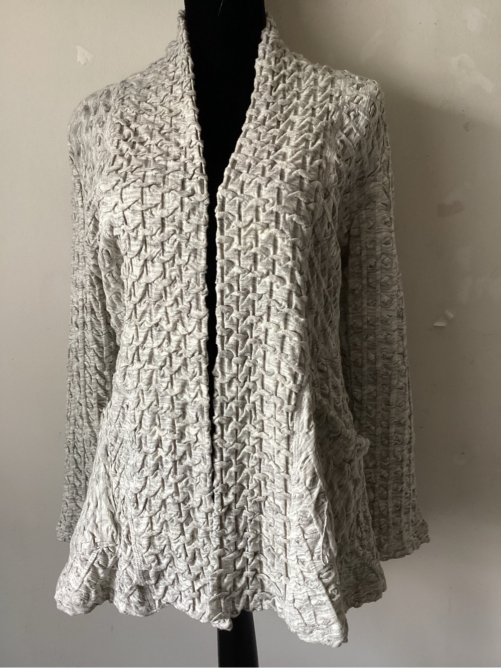Komil Light Gray Open-Front Knit Women's Sweater Cardigan